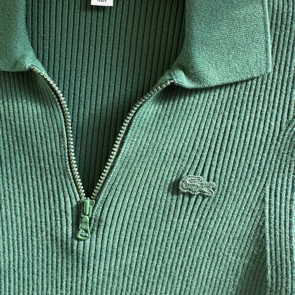 Lacoste Women’s Ribbed Green Zip-Up Sweater short sleeve